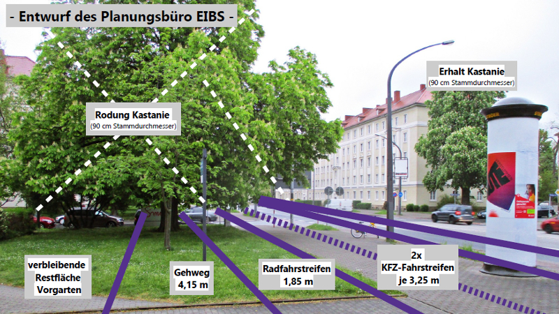 Umbau Nürnberger Straße: Verkehrsmonster mit wenig Platz für Rad- und Fußverkehr Screenshot: © ADFC Dresden e.V.