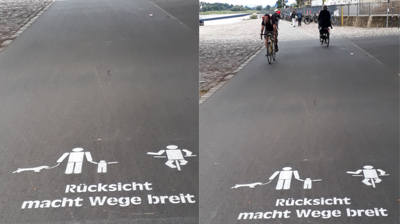 „Rücksicht macht Wege breit“ Piktogramme am Schillerplatz ©Landeshaupstadt Dresden