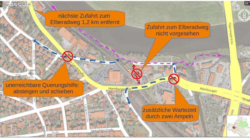Bleiben Briesnitz, Leutewitz und Cotta vom Elberadweg abgeschnitten? Grafik ©ADFC Dresden e.V.