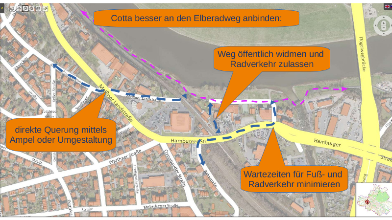 Bleiben Briesnitz, Leutewitz und Cotta vom Elberadweg abgeschnitten? Grafik ©ADFC Dresden e.V.