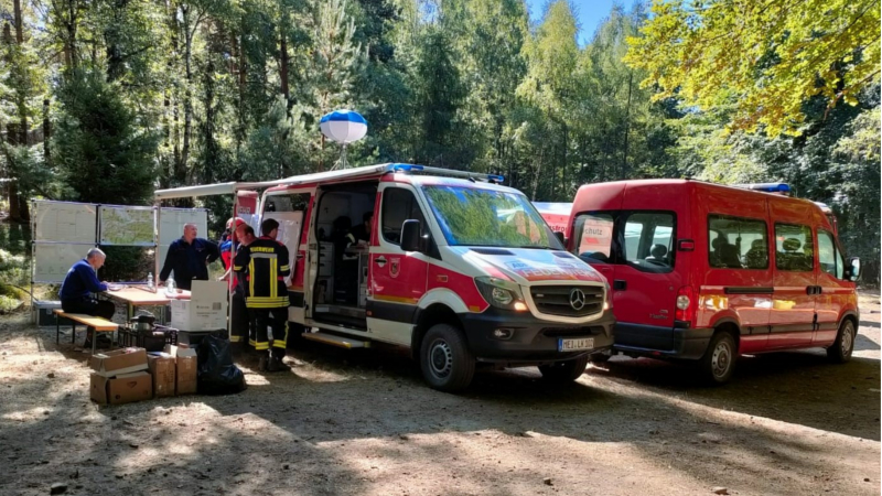Die Führungsgruppe Brandschutz aus dem Landkreis Meißen vor Ort in der Sächsischen Schweiz  © Landratsamt Meißen