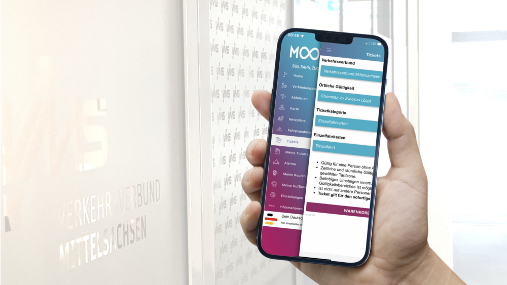 Die App „Moovme“ erweitert das Schnellwahlmenü nun mit demTicketkauf von VMS-Fahrscheinen. ©Verkehrsverbund Mittelsachsen