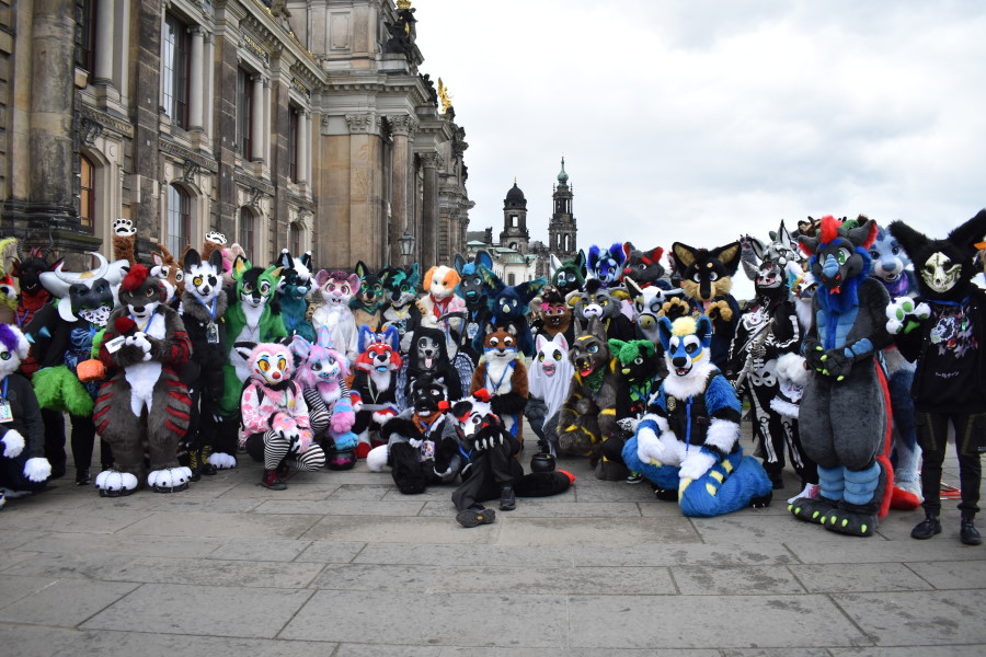 Am Dienstagnachmittag, zum Feiertag liefen rund 60 Furrys über die Brühlsche Terrasse und zogen so manchen verwunderten Blick auf sich.   Foto: © MeiDresden.de/Mike Schiller