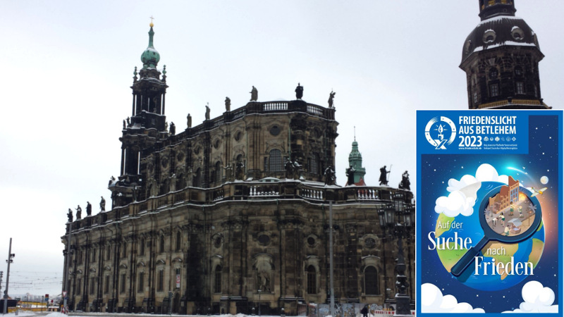 Aussendung des Friedenslichtes in Dresden ©MeiDresden.de /Plakat (Ring deutscher Pfadfinderinnen- und Pfadfinderverbände AG Sachsen e.V.)