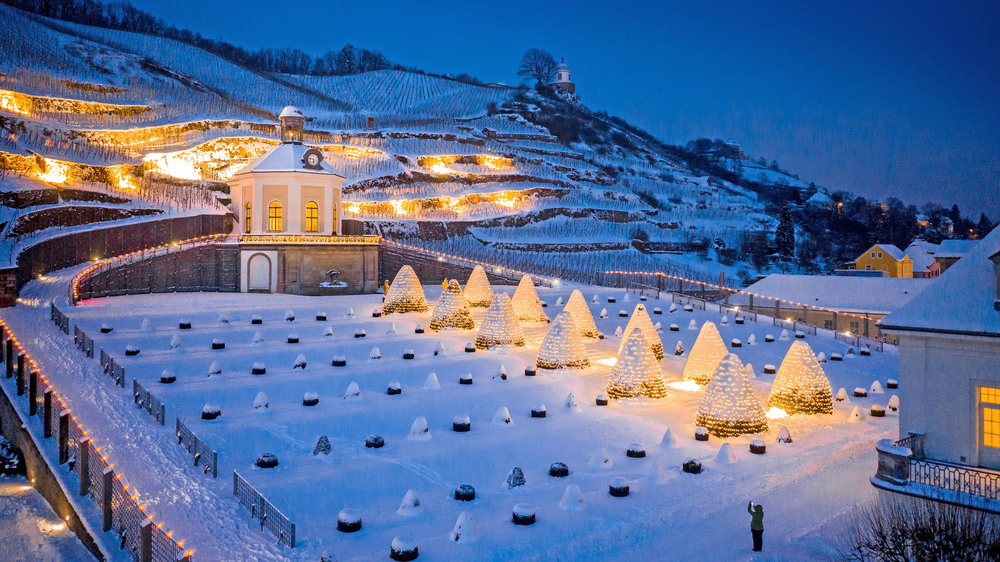 Schloss Wackerbarth verwandelt sich im Winter in eine zauberhafte Welt aus Wein und Licht. Foto: DJD/Schloss Wackerbarth/Rene Jungnickel