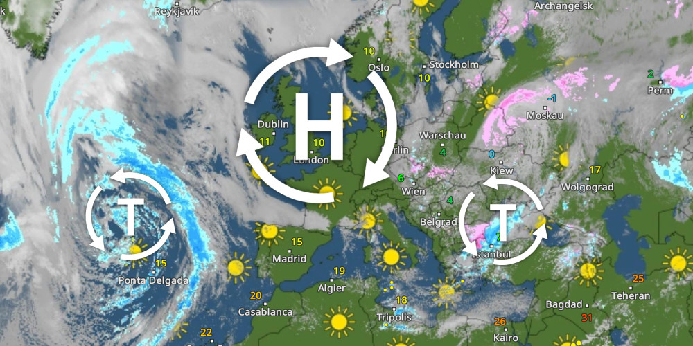 Die aktuelle Wetterlage steht seit Wochen still: Ein Hoch über Mitteleuropa blockiert das Vorankommen der Tiefs.    Quelle: WetterOnline 
