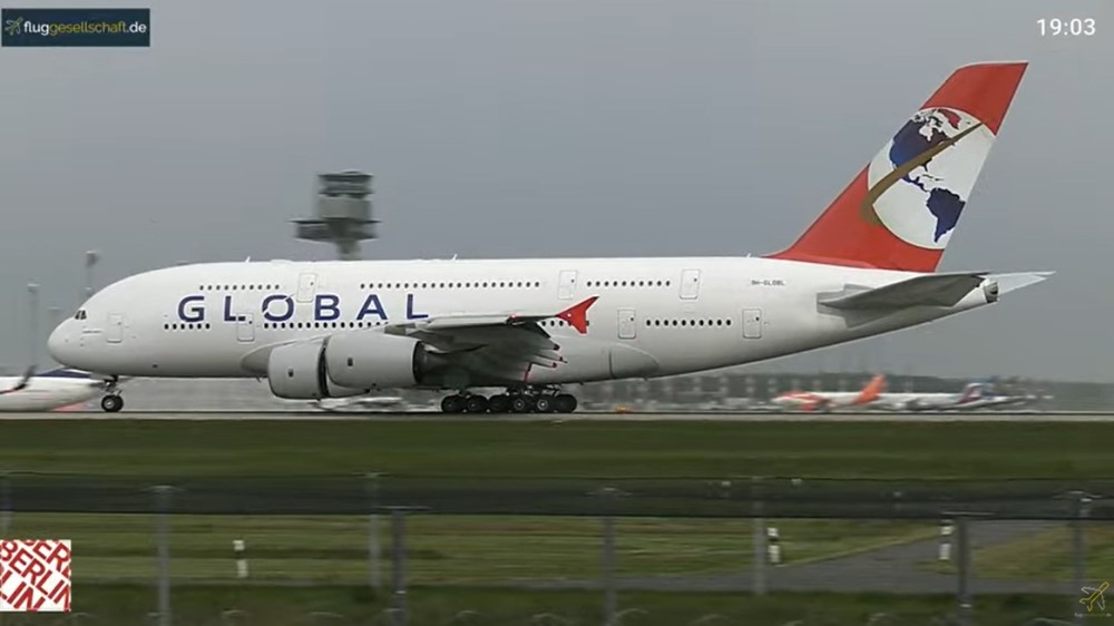 Landung in Berlin des A380 von GLOBAL    Screeshot © fluggesellschaft.de    Mit freundlicher Genehmigung!