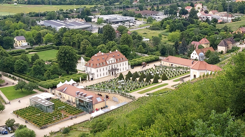  Blick auf das Sächsische Staatsweingut Schloss Wackerbarth , hier finden das ganze Jahr über Veranstaltungen und Weinführungen statt.. Foto: MeiDresden.de/Frank Loose