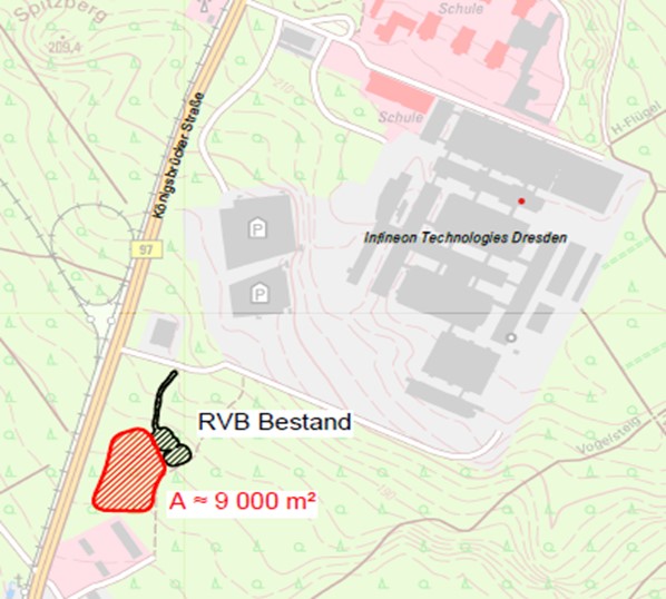 Lage des neuen Regenversickerungsbeckens Foro: PR
