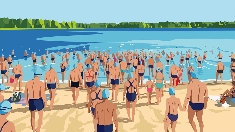 5 Seen Challenge am 29. Juni 2026: Tausende Menschen gehen gleichzeitig in fünf Seen baden. Grafik : Tourismusverband Lausitzer Seenland