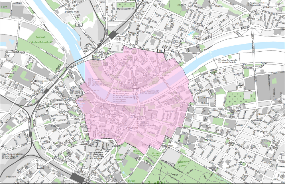  Evakuierungsbereich Weltkriegsbombe Carolabrücke. Grafik: Polizeidirektion Dresden /LH Dresden