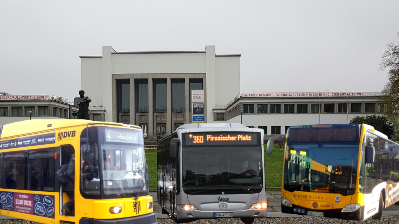 Mit Straßenbahn, Bus und Zug nachts ins Museum - VVO-KombiTicket zur MUSEUMSNACHT Dresden ©MeiDresden.de (Bildmontage)